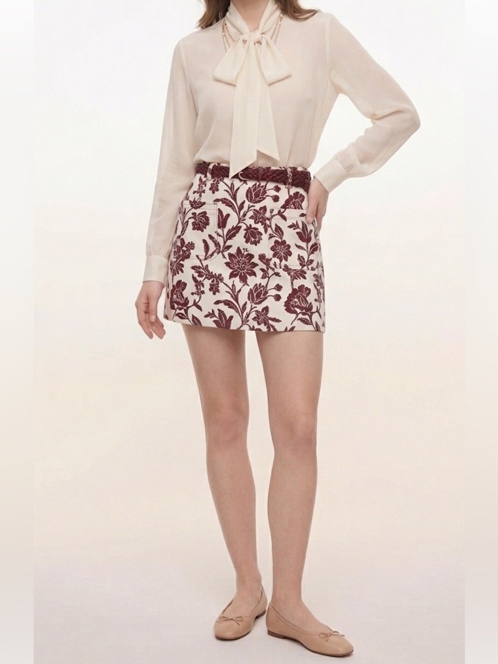 Top Shop White & Red Floral A-Line Mini Skirt Size 2